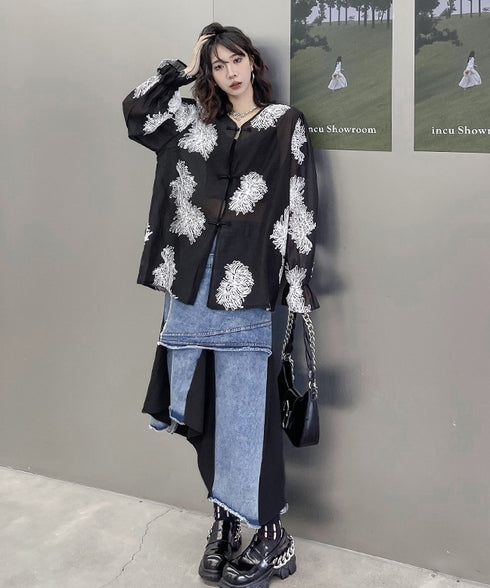Layered Denim Mix Skirt